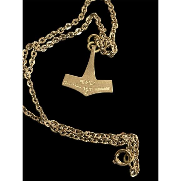 VTG JORGEN JENSEN DENMARK PEWTER THOR'S HAMMER PENDANT ON CHAIN VIKING NECKLACE - Picture 3 of 9